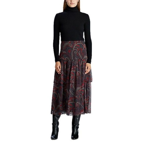 Ralph Lauren Tiered Lined Sheer Side Zip Skirt US Size 6P NWT MSRP $135 Designer
